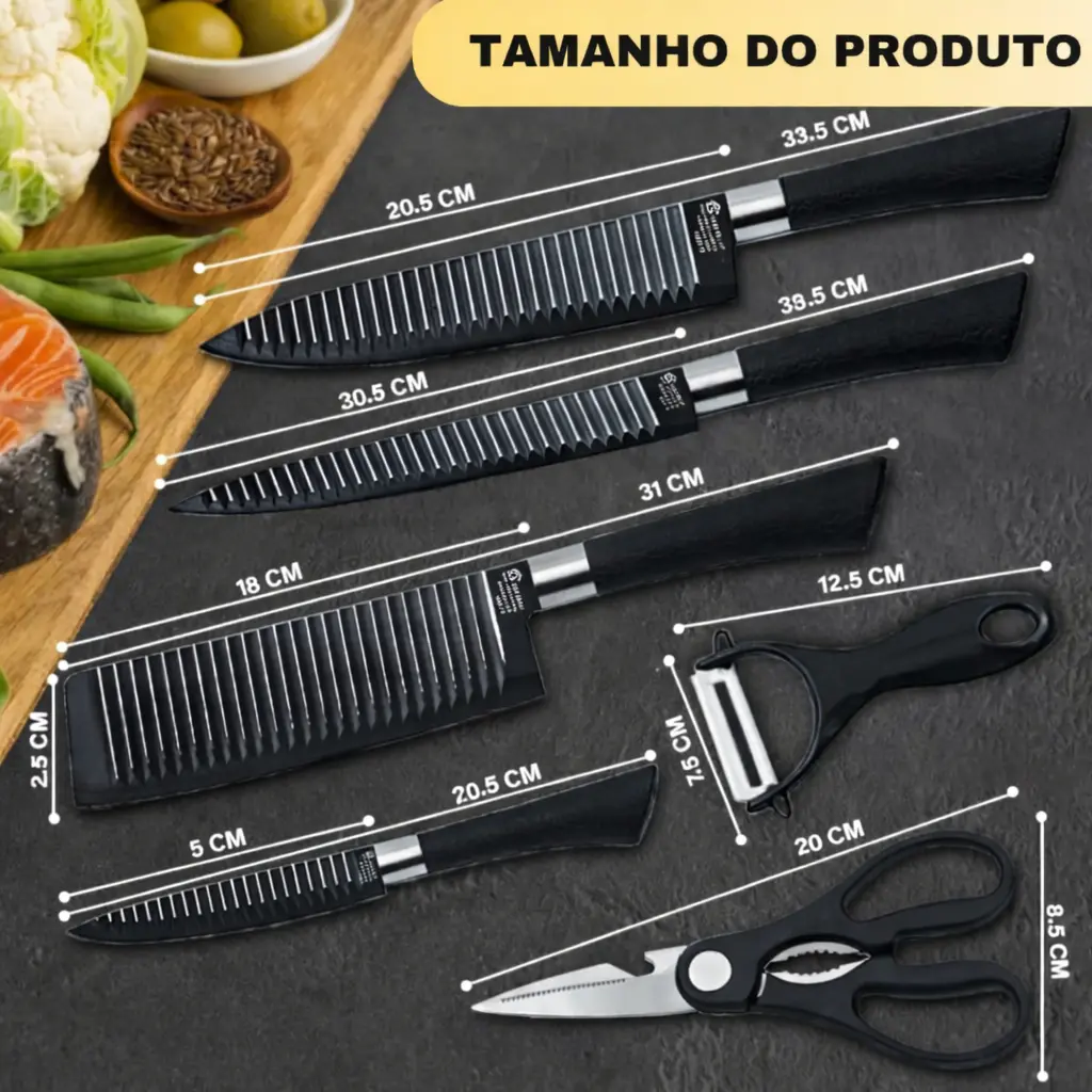 Tamanhos das peças do kit